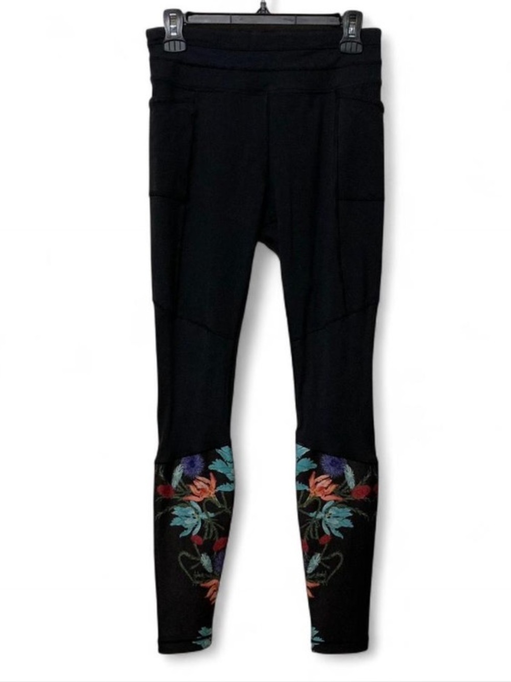 Calia By Carrie Underwood Black Leggings with Floral Detail Cuffs